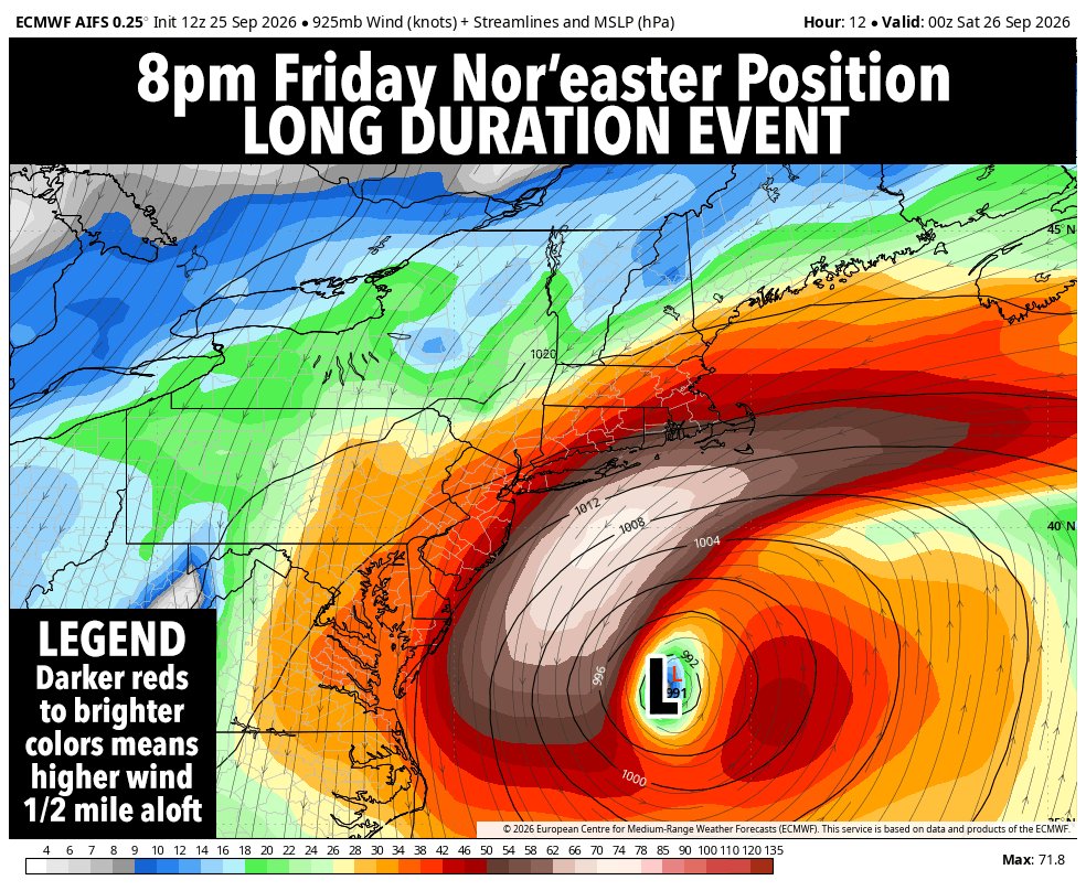 DHTheWeatherNut's tweet photo. The big story for our early-season Nor'easter is that it's a long duration, 3-day storm event... the peak of which (for the greater WMass region) pushes in Saturday night into Sunday afternoon with peak wind gusts of 35-55mph on Sunday morning with periods of rainfall... wild... https://t.co/bSDEabim51