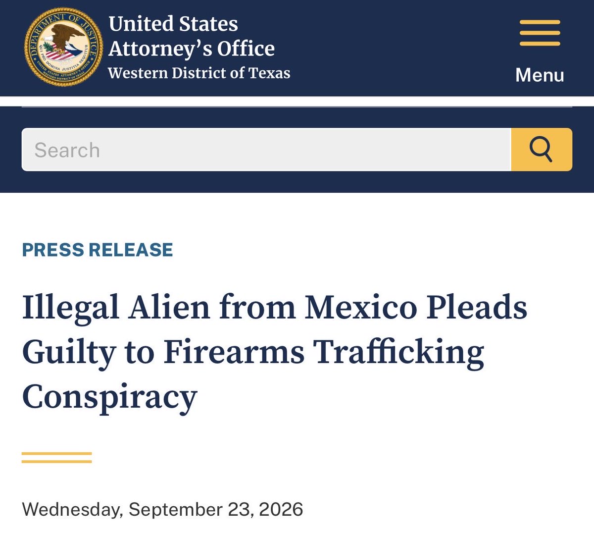 GuntherEagleman's tweet photo. THEY STUFFED THE GUNS IN A PROPANE TANK.

Daniel Santana Lopez already got removed from this country twice. Then he bought an RV for $18,000 cash and helped move firearms toward Mexico. 

At the Bridge of the Americas in El Paso, CBP opened that tank and found the guns, magazines, and ammo wrapped in plastic. His fingerprints were on the wrapping.

He just pleaded guilty in federal court to firearms trafficking, drug charges, and illegal reentry. This is not a paperwork glitch. This is cartel logistics using American roads as the warehouse while politicians called it compassion.

DOJ / Western District of Texas.