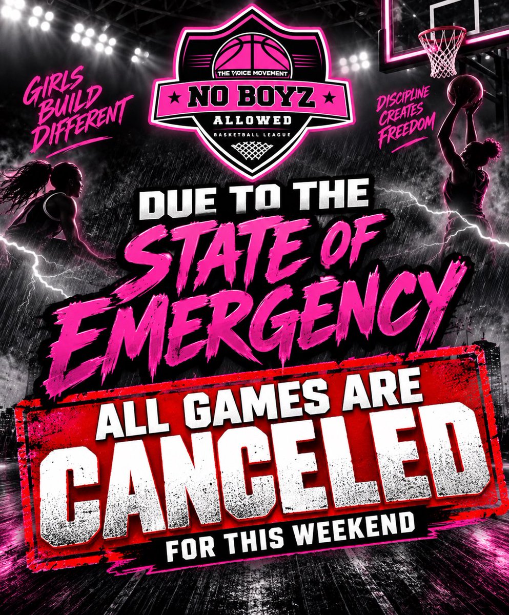 NoBoyzAllowedBB's tweet photo. 🚨 ALL GAMES CANCELED THIS WEEKEND 🚨 Due to the state of emergency, all No Boyz Allowed Basketball League games scheduled for this weekend are canceled. The safety of our players, coaches, families, and supporters comes first! Please share this announcement. https://t.co/vz0tNpR0sb