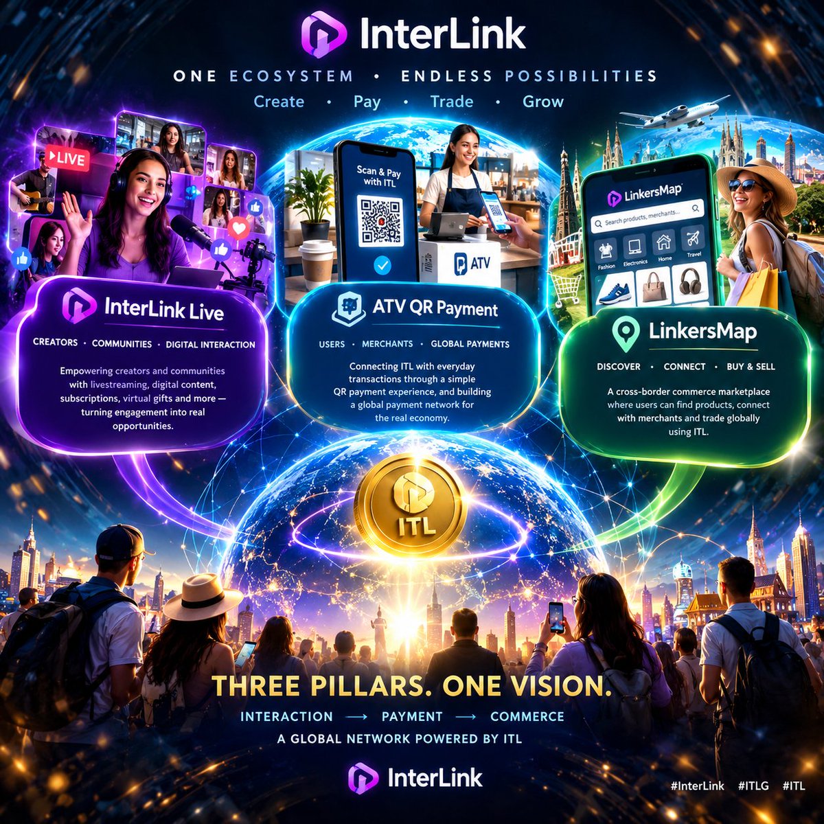 Nazancem34's tweet photo. InterLink connects creators, payments, and commerce through InterLink Live, ATV QR Payment, and LinkersMap, creating a global ecosystem where people engage pay, shop, and discover new digital opportunities powered by ITL worldwide
#InterLink #ITLG #ITL 
@kv_interlink @reina_itl https://t.co/eu5DSYur2k