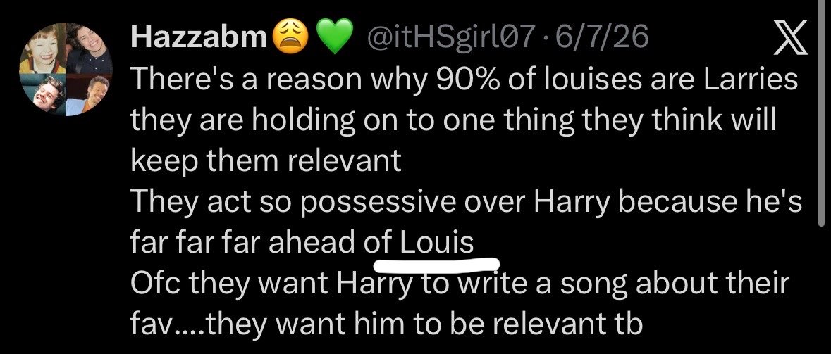 lluvsr_'s tweet photo. @itHSgirl07 @ROMERlSMO bajé solo 6 tweets en tu perfil y 4 MENCIONAN A LOUIS jajajajajaj me haces reír pelotudita no te da la cabeza, encima seguís insistiendo en que le tiro hate a harry y no dije NADA en contra de él, que diga que no es tan cercano con sus fans es un hecho, no una crítica https://t.co/X0ak2Blgx4