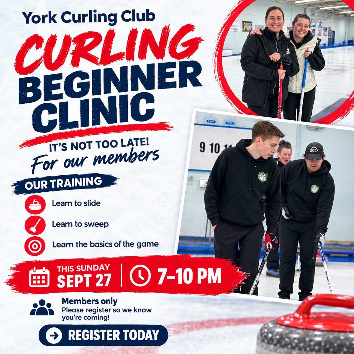 torontocurling's tweet photo. Beginner clinic this Sunday at York #Curling!

#GTArocks https://t.co/ZeWRiwH8aw