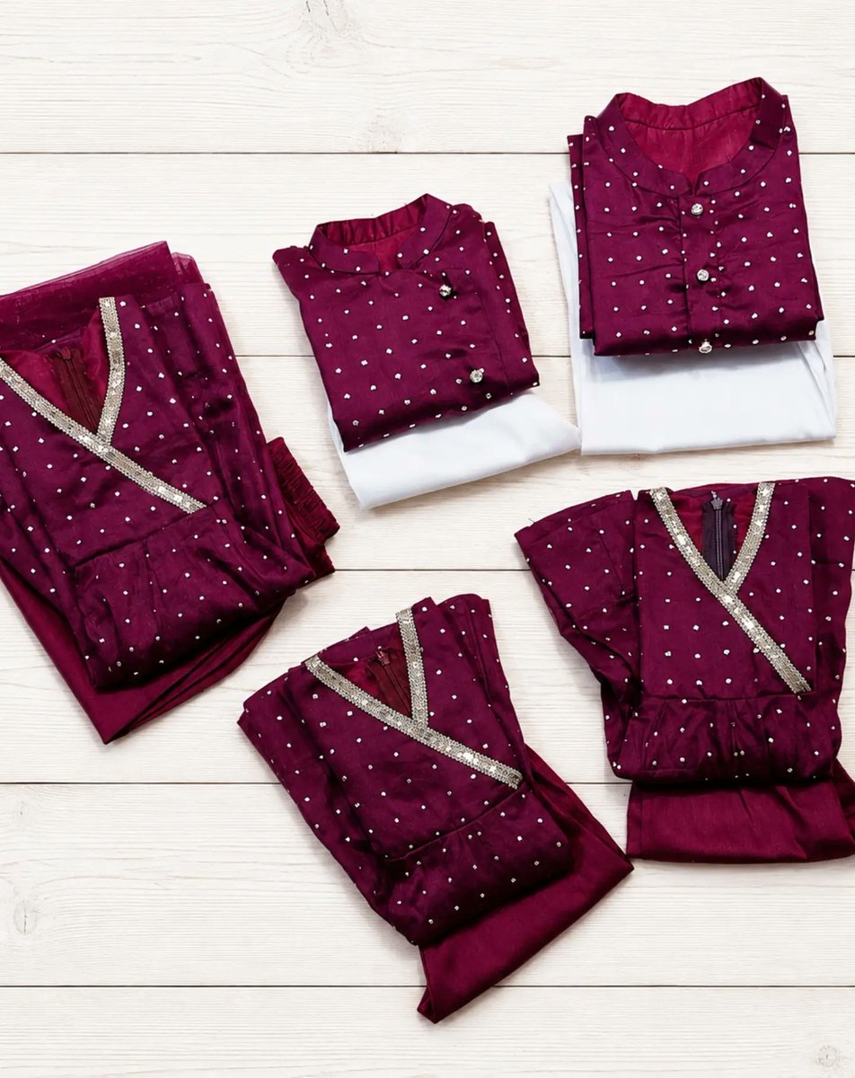 leshowben's tweet photo. Wine Royale Kids Set: a rich wine-toned kurta with delicate sparkling embellishments, paired with crisp white bottoms for little festive moments that deserve to shine. https://t.co/8RwDP4q5Vl