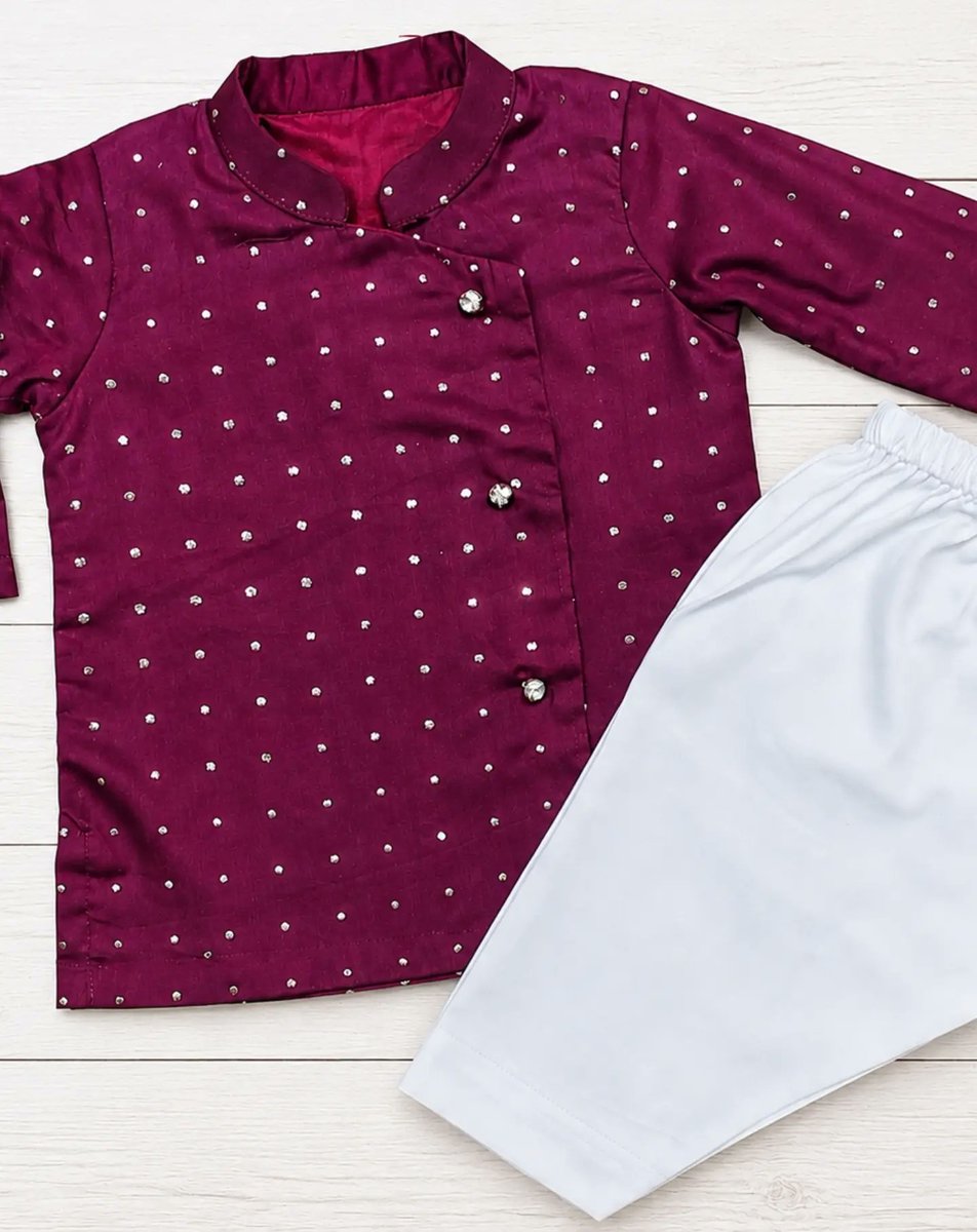 leshowben's tweet photo. Wine Royale Kids Set: a rich wine-toned kurta with delicate sparkling embellishments, paired with crisp white bottoms for little festive moments that deserve to shine. https://t.co/8RwDP4q5Vl