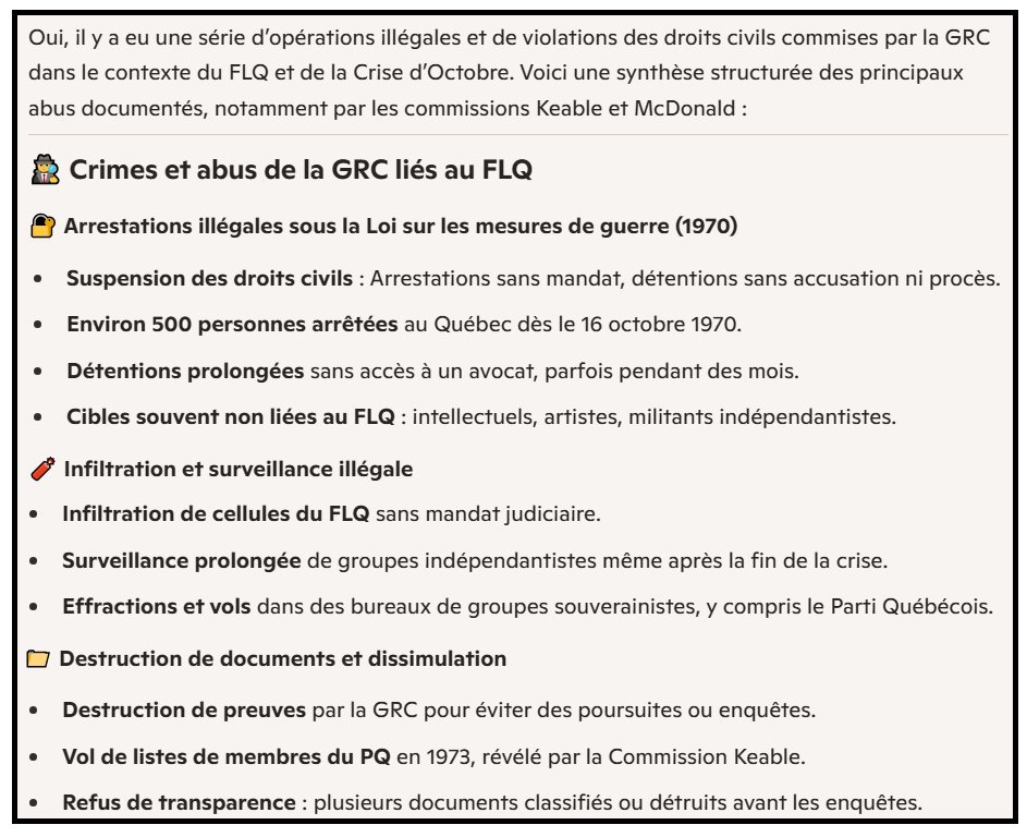 AlexJ28833702's tweet photo. La seule ingérence étrangère au Québec, c'est OTTAWA.
Opérations illégales et de violations des droits civils commises par le Canada/GRC dans le contexte du #FLQ et de la #Crise d’Octobre.
Voir liste ci-jointe
#Polqc #Québec #Élections https://t.co/IZafTeTGEi