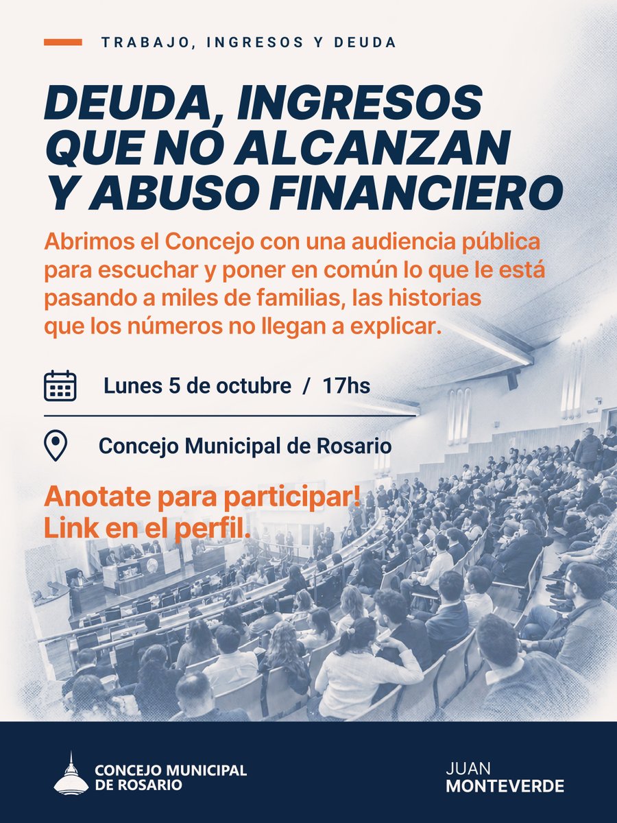 juanmonteverde's tweet photo. ¿Estás endeudado? Abrimos el Concejo para buscar una salida.

Una audiencia pública para poner en común lo que le está pasando a miles de familias, las historias que los números no llegan a explicar.

Anotate para participar 👇🏼
🔗 https://t.co/Jq67mYMab9 https://t.co/JFyZ4o6hpU