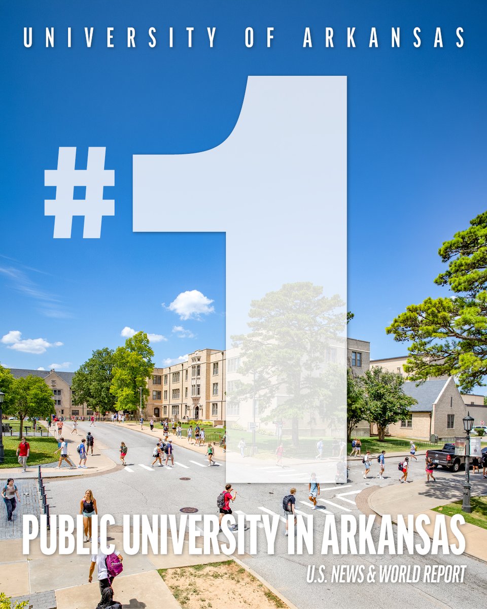 UArkansas's tweet photo. No. 1 in Arkansas and among the nation's top 100 public universities in the latest U.S. News &amp; World Report Best Colleges Rankings! 🐗 https://t.co/KcNqKHpsch