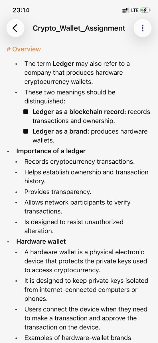 abodekelvin07's tweet photo. Today’s assignment on #CryptoWithShola class which is day 3 Ledger, hardware wallet, cold wallet and hot wallet ( assignment ) https://t.co/qbL7qL26wc