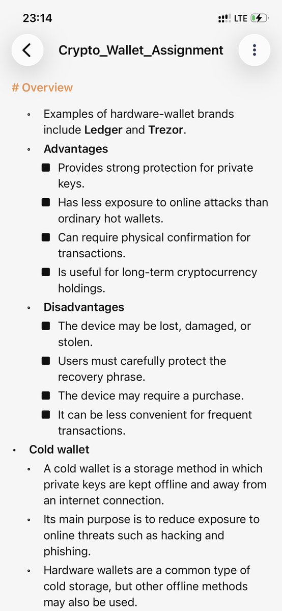 abodekelvin07's tweet photo. Today’s assignment on #CryptoWithShola class which is day 3 Ledger, hardware wallet, cold wallet and hot wallet ( assignment ) https://t.co/qbL7qL26wc