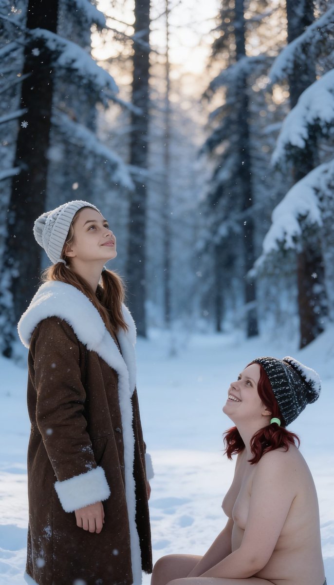 Lizzy1262629's tweet photo. Me and Veronique in the snow. I’m wrapped in the blanket, she’s in the shearling coat. Pine trees, falling snow.
Part 4
#MeAndVeronique #SnowShoot #WinterForest #BlanketWrap #ShearlingCoat #SoftLook #WinterVibes https://t.co/8tOFwxYr8J