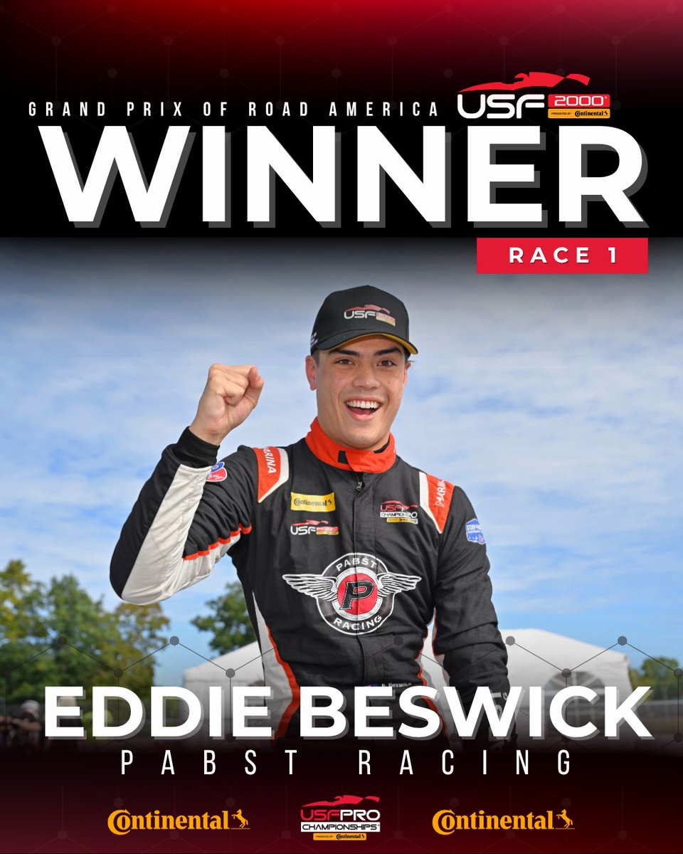 USF2000's tweet photo. Eddie Beswick stays on top and takes the Race 1 win for Pabst Racing, earning valuable points in the USF2000 championship fight! Congratulations, Eddie! ๐
#USFPro #INDYCAR #Motorsports #Continentaltire #VPRacing https://t.co/KbxIRbcqpk