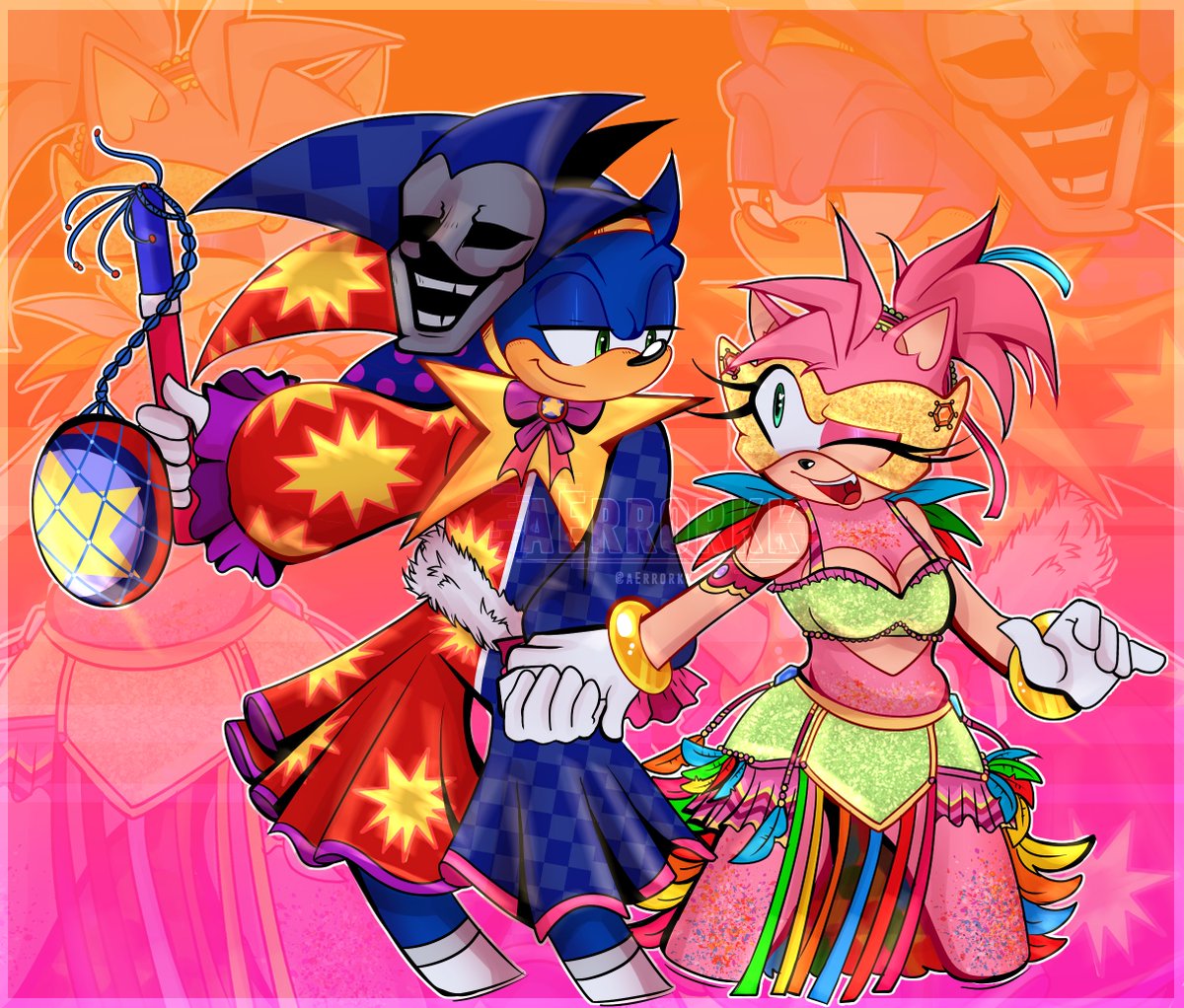 aErrorkk's tweet photo. Day 3: Carnival/Masquerade 🇧🇷🎊

Bate-Bola Sonic with Carnaval Amy!! 

i got the idea from a friend from Rio abt the Bate-bola stuff, and i thought it was really cool :> (thanks PH!)

-  
#sonamyweek2026tumblr #SonamyWeek https://t.co/WBJamaCh89