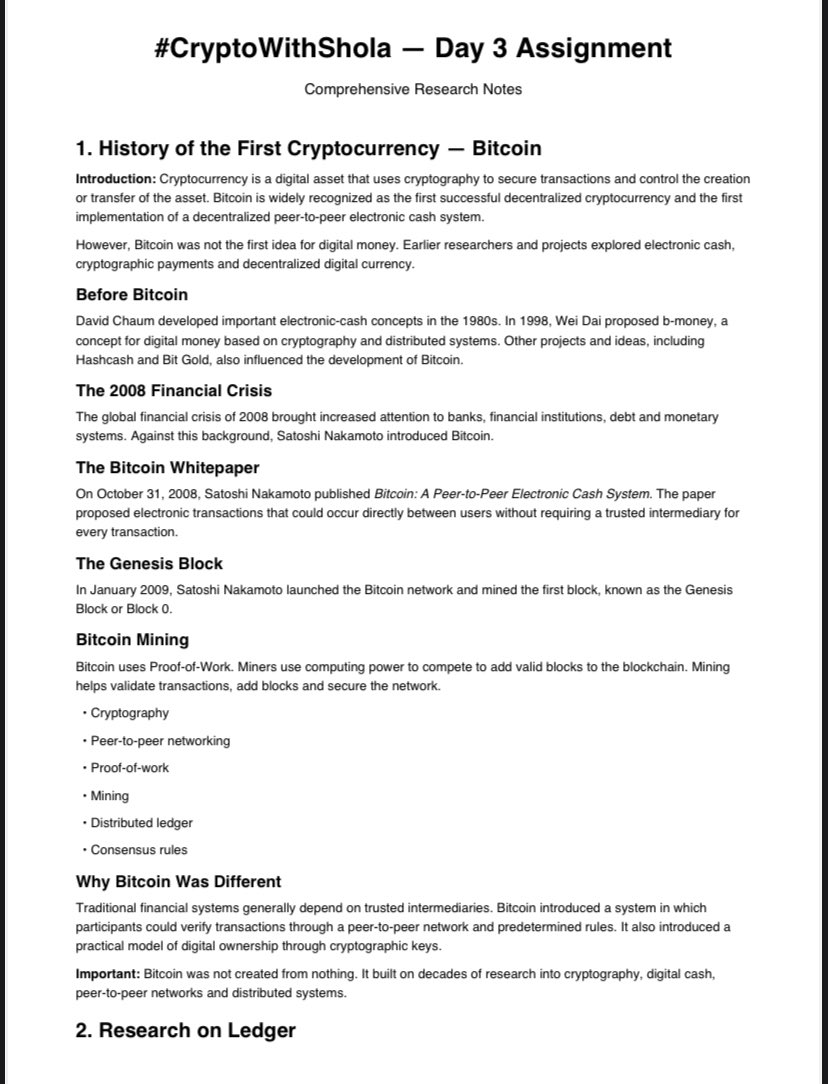 xiavvy1's tweet photo. Assignments 
1. Research on the history of the first crypto currency 
2. Research on ledger 
3. Research on Hot wallet
4. Research on Cold wallet

Done ✅ 
#CryptoWithShola https://t.co/84klIKQPJj