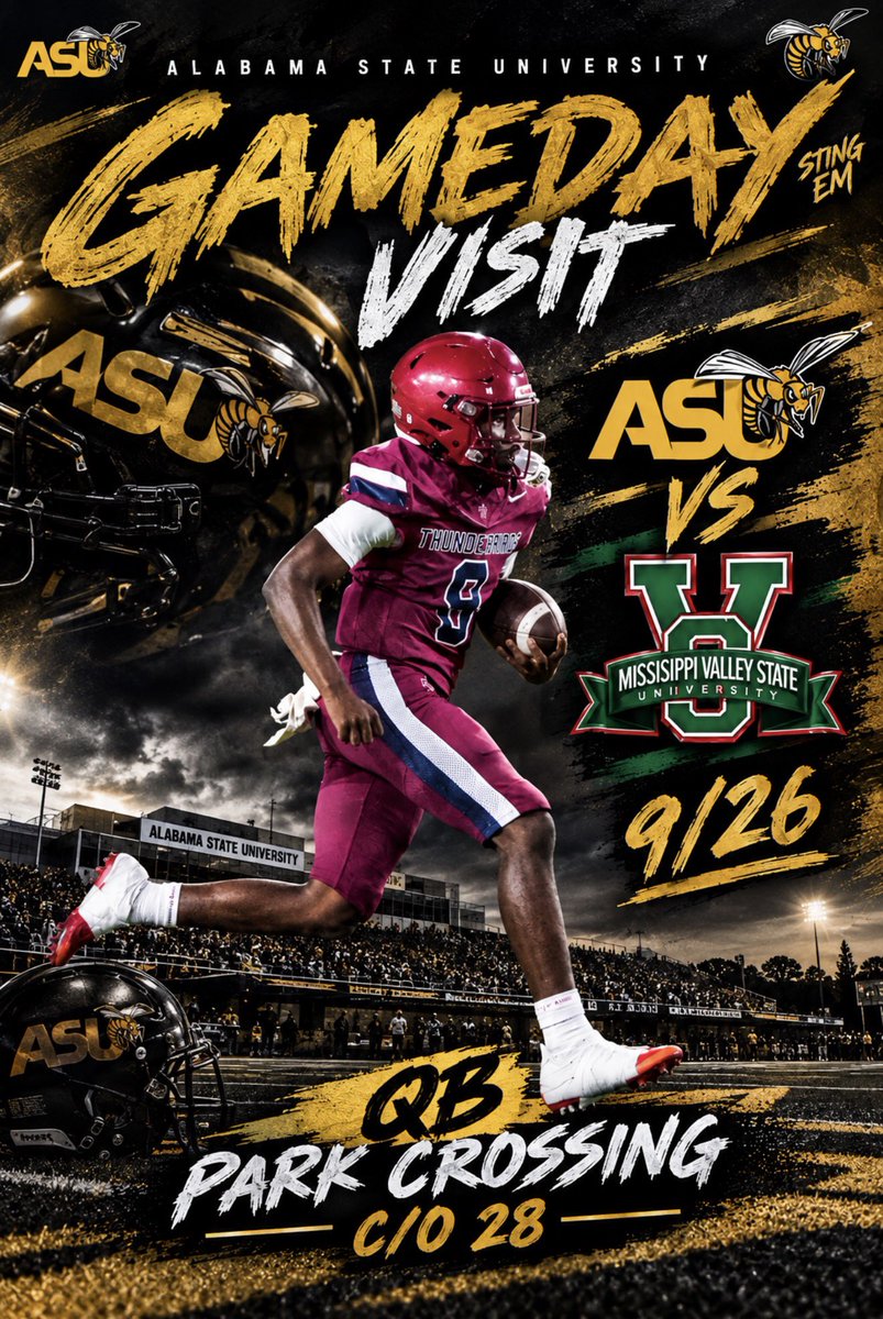 KPERRYMAN0's tweet photo. I will be at Alabama state university tomorrow for a Gameday visit 🐝 @CoachLAoneal12 @parkcrossing_fb @Coach__JWill @AL5AFootball1 @Alabama_Varsity @HallTechSports1 @coachtonyhull @erob50 https://t.co/kdXxZvyNil