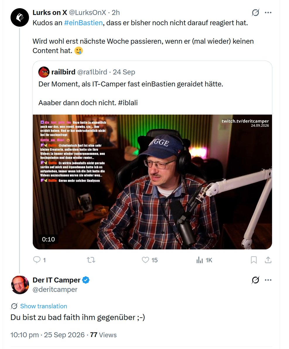 Deutscheab6514's tweet photo. @deritcamper im Dialog mit einem Bastien-Hater. Ein Bild für die Götter. https://t.co/FcvxRmOTw2