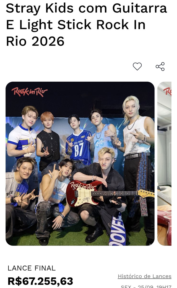 australianracha's tweet photo. A GUITARRA DO ROCK IN RIO ASSINADA PELO SKZ FECHOU EM R$67.255,63.
É o item vendido com maior valor da história do Rock in Rio!

Lembrando que o valor será doado https://t.co/Hp2YoABGuk