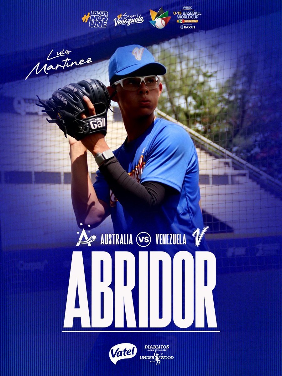 TeamBeisbolVe's tweet photo. #BaseballWorldCupU15 

📝 Lineup del Team Beisbol Venezuela en su primer compromiso en el #MundialU15 vs #Australia 🇦🇺

📍 Cancún, México 🇲🇽
Detalles 💻 https://t.co/GnrUuLCGdc

#LaQueNosUne
#SomosVenezuela https://t.co/wTW9RS8kjA