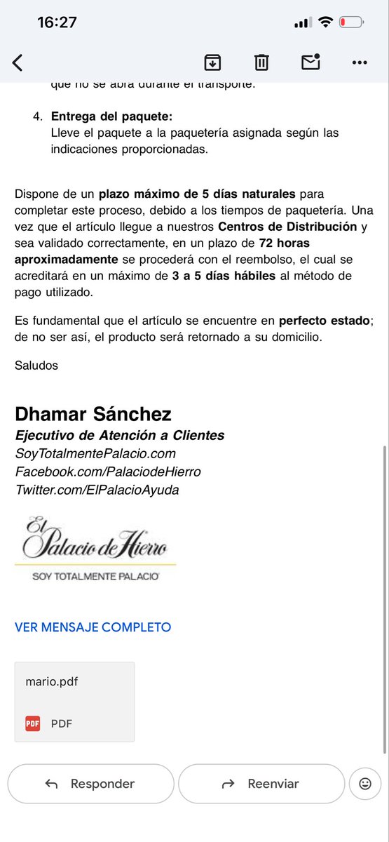 iammsg96's tweet photo. @palaciohierro Impositivos , condicionando la devolución y hasta prepotentes. Por algo que no aceptan que enviaron usado. Qué horror https://t.co/6IAUTdOuud