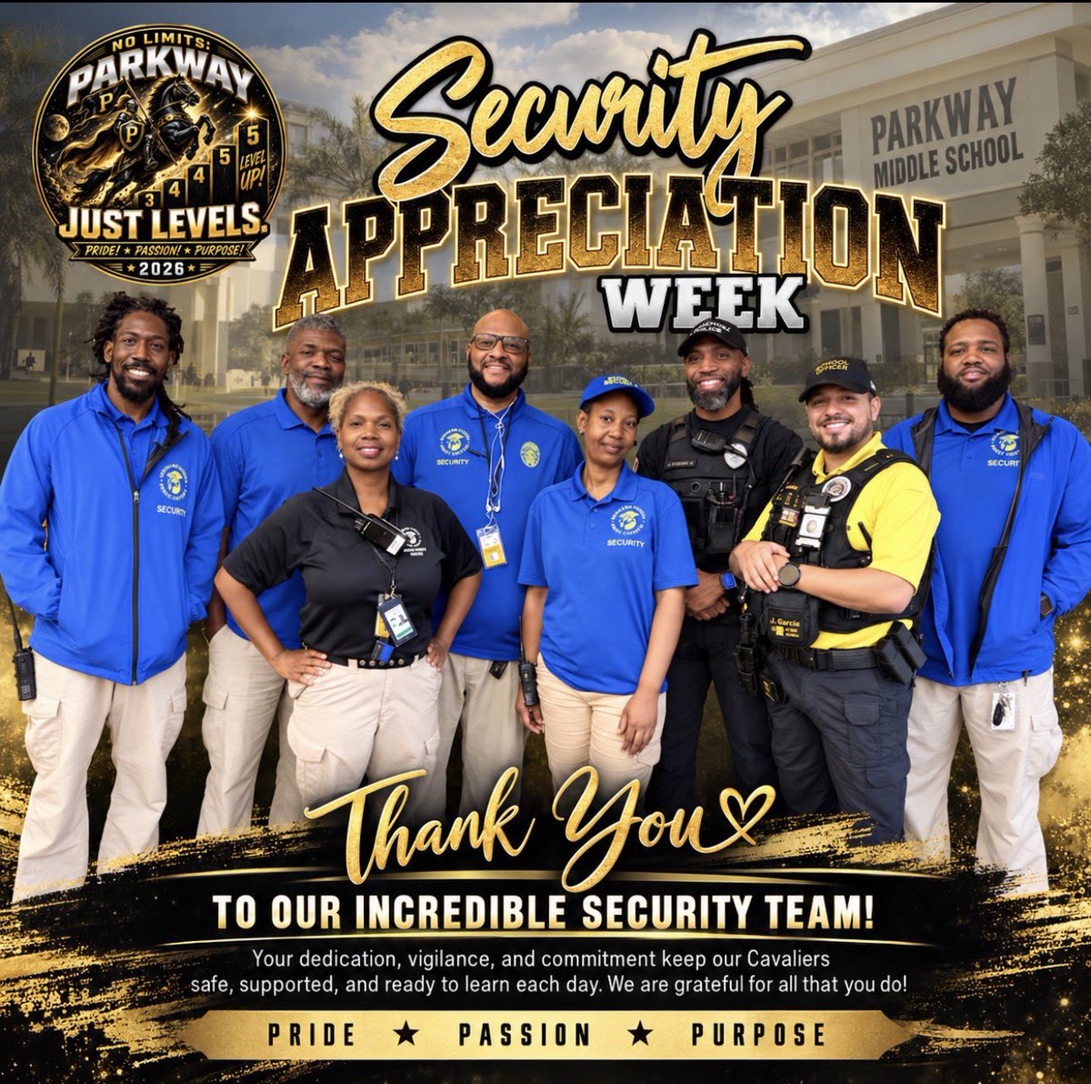 Parkway_Cavs's tweet photo. π€π Itβs Security Appreciation Week! π‘οΈ
A BIG thank you to our amazing Parkway Security Team for keeping our Cavaliers safe, supported, and protected every day. We appreciate all that you do! ππ€
#SecurityAppreciationWeek #ParkwayProud #CavalierPride https://t.co/1FoVOCUKt4