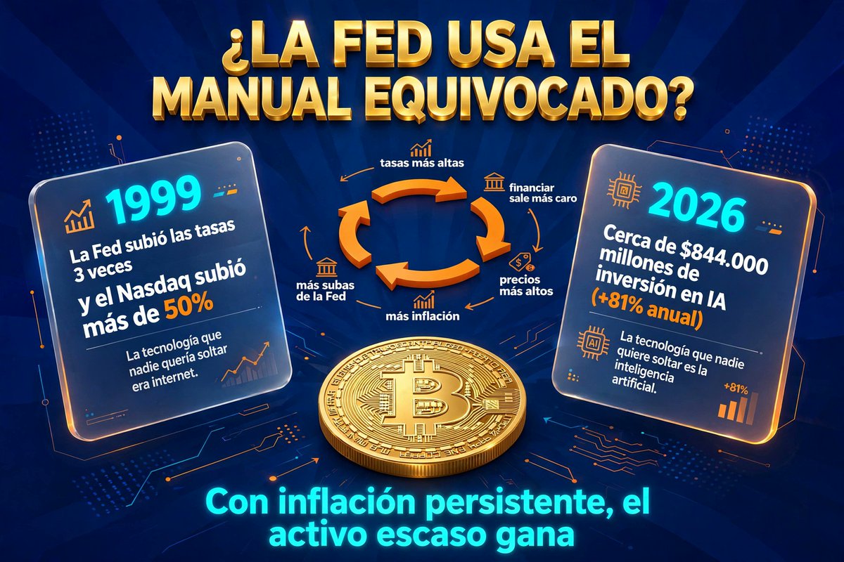 notisbtc's tweet photo. ¿Y si la Fed está usando el manual equivocado? 🧨

@techconcatalina rompe el manual clásico: subir tasas ya no frena a la economía porque la carrera de la IA no tiene techo. Y eso cambia todo para $BTC. Hilo 👇 https://t.co/pJJXjI1RyM