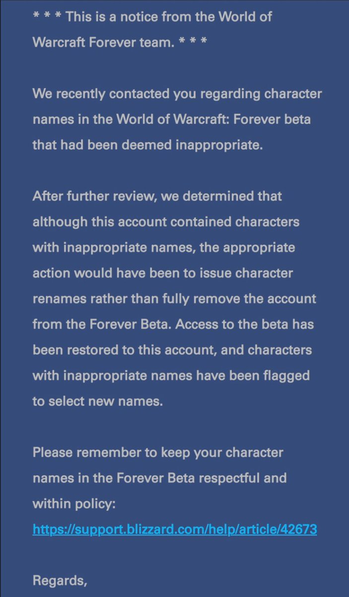 Nihrd's tweet photo. @BlizzardCS Update - beta access was returned. Half dub. Thanks for the help guys /s. Unfortunately, still wrong that the name is deemed inapproriate. Will still be refunding epic pack. https://t.co/mJac2eeGEG