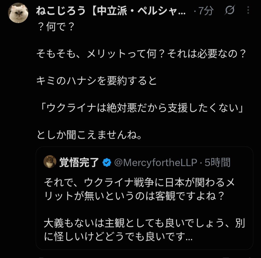 MercyfortheLLP's tweet photo. 親ウクライナの皆様

正義か悪かに拘泥し損得を考慮せず、他国の戦争に介入せよという考え方が貴方がたの主流なのですか？

この考え方は間違っていますよ https://t.co/US5xdjbrRa