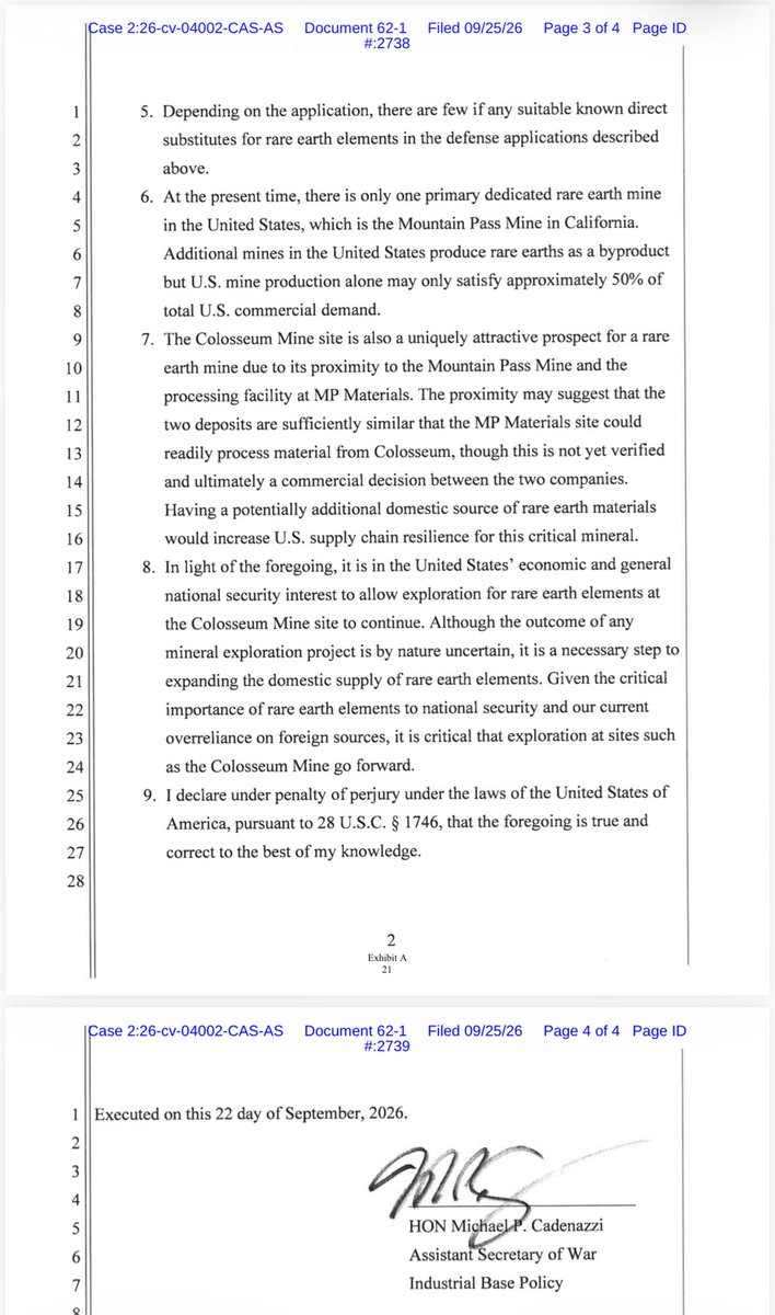 nxtplse's tweet photo. $DTREF - the Assistant Secretary of War @DeptofWar @SecWar just made a Declaration on behalf of @Dateline_DTR😎

    “it is in the United States’ economic and general national security interest to allow exploration for rare earth elements at the Colosseum Mine site to continue.” https://t.co/BveiblHGyU