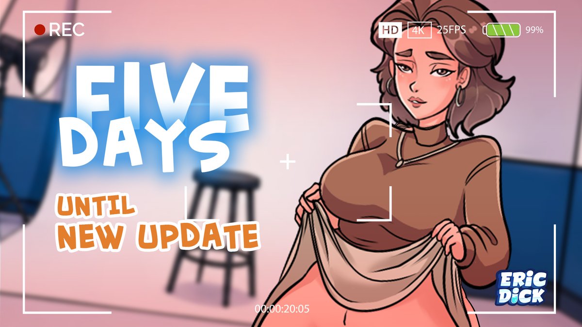 EricDickGame's tweet photo. 5 Days until the new Eric Dick update
Ready for your photography session?  📸

#gamedev #newscene #eroge #EricDickGame https://t.co/QanaCsePRY