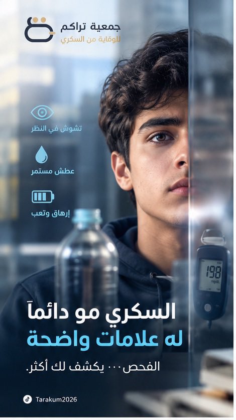 Tarakum2026's tweet photo. السكري مو دايم واضح، لكن جسمك ممكن يعطيك إشارات 👀💙
انتبه لل��عراض، وافحص واطمئن.. الوقاية تبدأ بالوعي.

#جمعية_تراكم #التوعية_بالسكري #السكري #أعراض_السكري #الوقاية_من_السكري #افحص_واطمئن #صحتك_تهمنا #توعية_صحية https://t.co/DN5KbIP8Tq