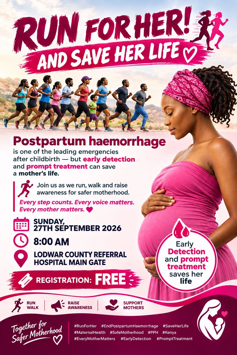 brian_bogee's tweet photo. Wasee wa lodwar tupatane Lcrh main gate Sunday 8:00 am. Run for her. 

#RunForHer #EndPostpartumHaemorrhage #SaveHerLife #MaternalHealth #SafeMotherhood #PPH #Kenya #EveryMotherMatters #EarlyDetection #PromptTreatment #lodwar https://t.co/wAxhnzPCmr