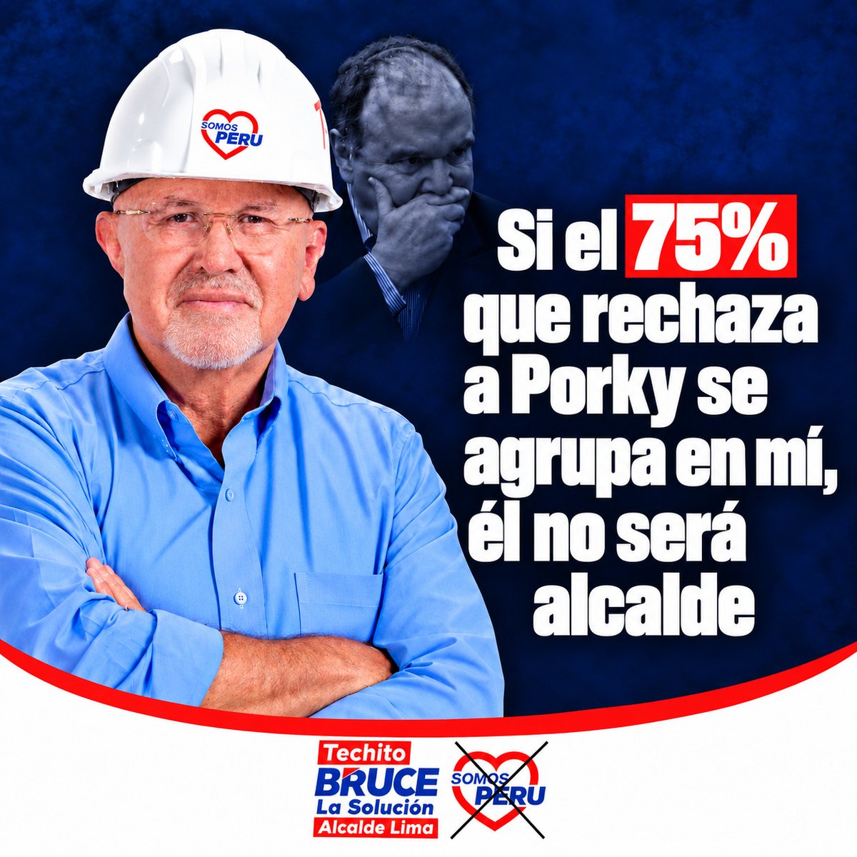Carlos_Bruce's tweet photo. ¡EL 75% PIDE UN CAMBIO! Lima enfrenta una decisión importante: continuar con la misma dinámica política de estos cuatro años o abrir una nueva etapa basada en gestión, resultados y soluciones concretas para los problemas de nuestra ciudad.

#TechitoBruce #TechitoParaLima #Elecciones2026 #TechitoSalvaLima #VotaSomosPeru❤️