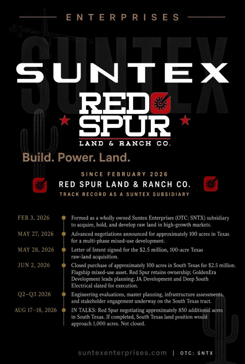 CarterLOCKdIn's tweet photo. $SNTX One Enterprise, 4 combos working together under @SuntexCorp @javilealoficial 

      •Aquire•Build•Power•Invest•Capitalize•

—Disclaimer: “NOT financial advice, info provided came from Press Releases, company provided information through corporate accounts, always do your own due diligence, as an investor I created these images, if any information is missing or wrong and @SuntexCorp or @javilealoficial deems is irrelevant I will remove. To my knowledge all information is correct and to date.”—