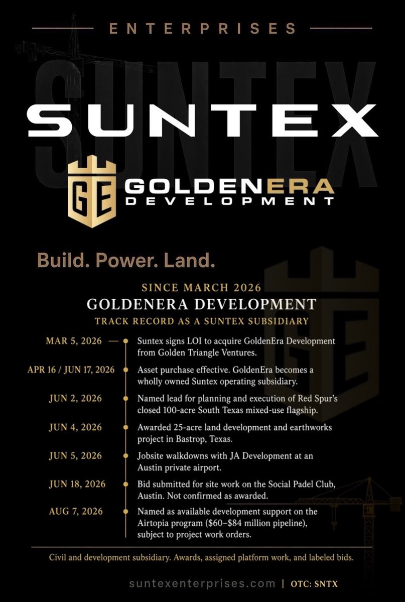 CarterLOCKdIn's tweet photo. $SNTX One Enterprise, 4 combos working together under @SuntexCorp @javilealoficial 

      •Aquire•Build•Power•Invest•Capitalize•

—Disclaimer: “NOT financial advice, info provided came from Press Releases, company provided information through corporate accounts, always do your own due diligence, as an investor I created these images, if any information is missing or wrong and @SuntexCorp or @javilealoficial deems is irrelevant I will remove. To my knowledge all information is correct and to date.”—
