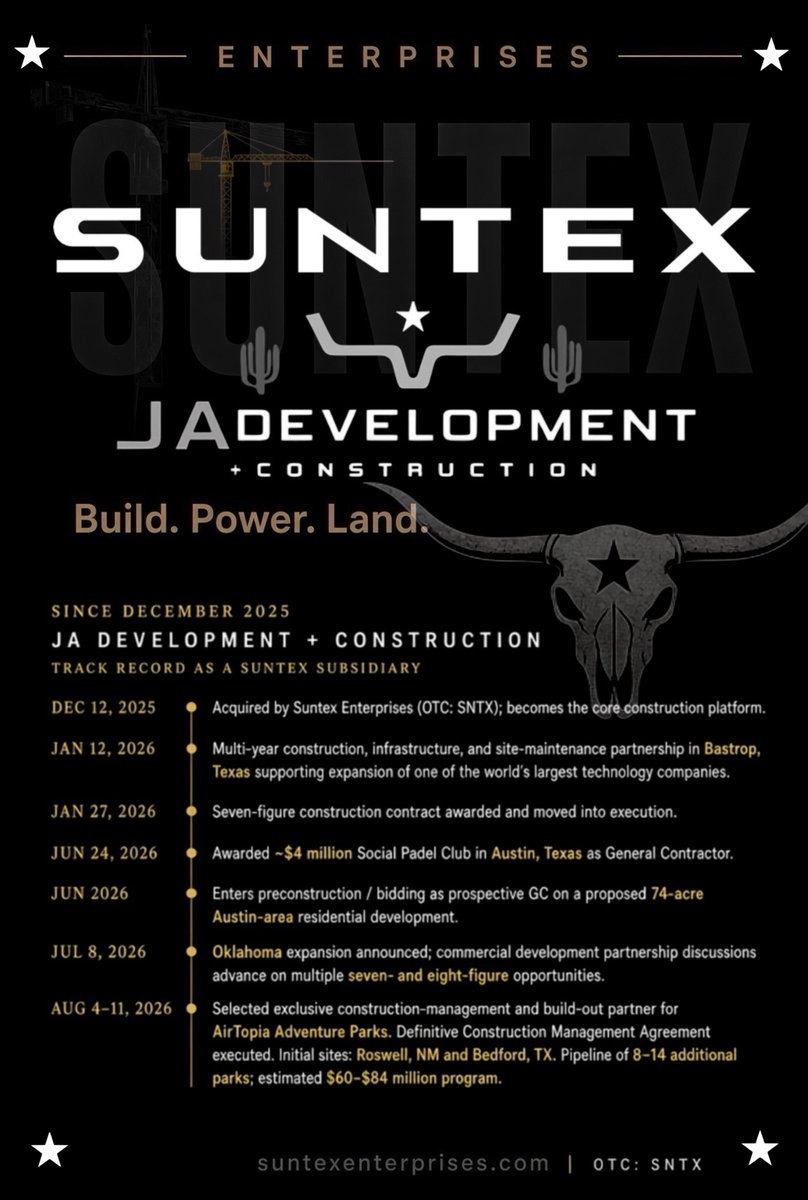 CarterLOCKdIn's tweet photo. $SNTX One Enterprise, 4 combos working together under @SuntexCorp @javilealoficial 

      •Aquire•Build•Power•Invest•Capitalize•

—Disclaimer: “NOT financial advice, info provided came from Press Releases, company provided information through corporate accounts, always do your own due diligence, as an investor I created these images, if any information is missing or wrong and @SuntexCorp or @javilealoficial deems is irrelevant I will remove. To my knowledge all information is correct and to date.”—