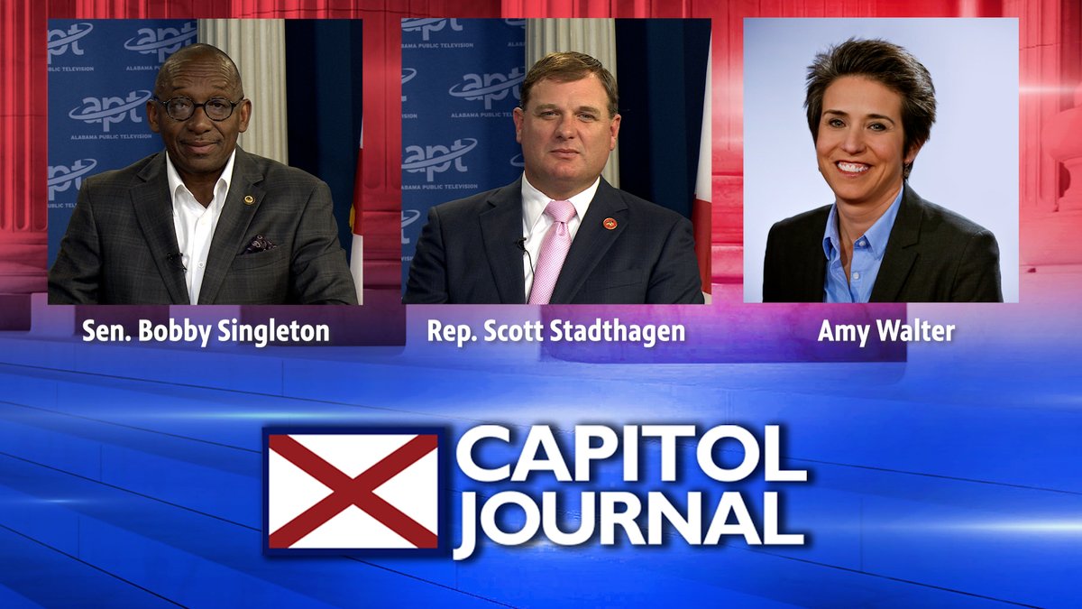 CapitolJournal's tweet photo. TONIGHT

From Washington to Mobile and from Perry County to Birmingham, we're covering the week that was in Alabama gov't &amp; politics.

Todd's guests:
▶️ @aldemocrats Chair Bobby Singleton
▶️ @ALGOP Chair Scott Stadthagen
▶️ @CookPolitical Editor-in-Chief @amyewalter

7:30 on APT! https://t.co/MA5HzTKBtU