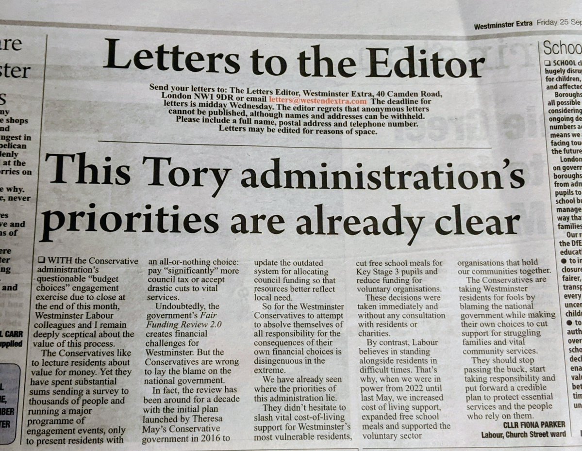 HydeParkLabour's tweet photo. The Conservative-led administration's priorities are already clear🚨

Letter from Cllr @FionaParker66 https://t.co/DLqrxTscFG