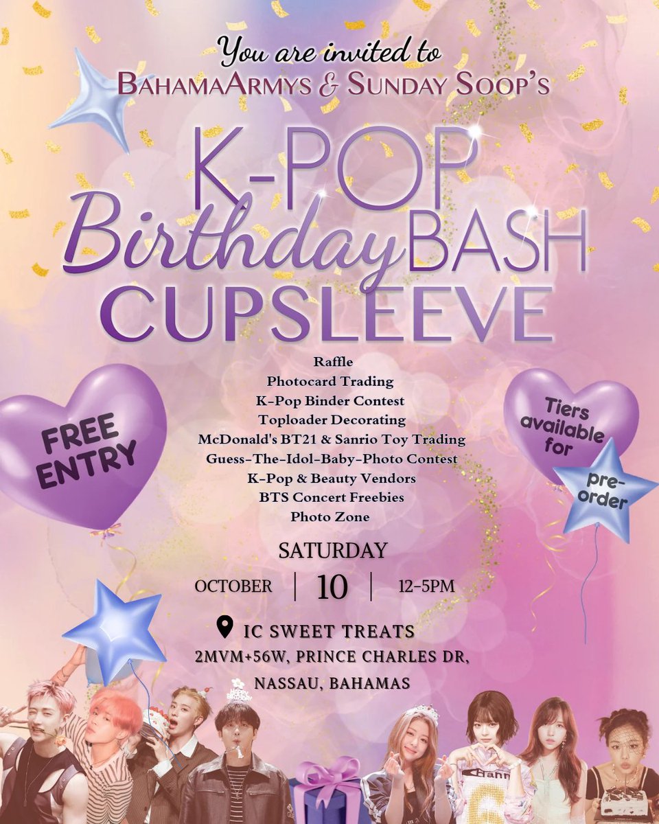 sundaysoop_pod's tweet photo. You're invited to 🎂K-POP BIRTHDAY BASH CUP SLEEVE EVENT🥳Hosted by Sunday Soop &amp; @bahamaarmys 🎈 https://t.co/MFhpyzSqha