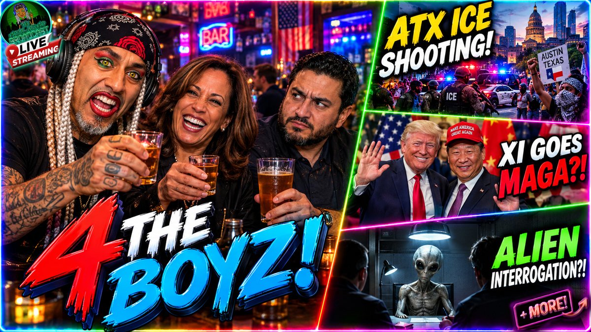 SunofMan665's tweet photo. Get Drunk Wit Us 2Nite On #4TheBoyz!
@ 7:30pm CST

Watch Link : https://t.co/oIiDiUsXQq

#TheUndergroundBroadcast #SunofMan #PoliticalSatire #PoliticalCommentary #ATX #ICE #XiJinpeng #TrumpNews #Liberals #Democrats #woke #UFO #conspiracy #AbdulElSayed #KamalaHarris #UnitedNations https://t.co/7e6oky6nJt