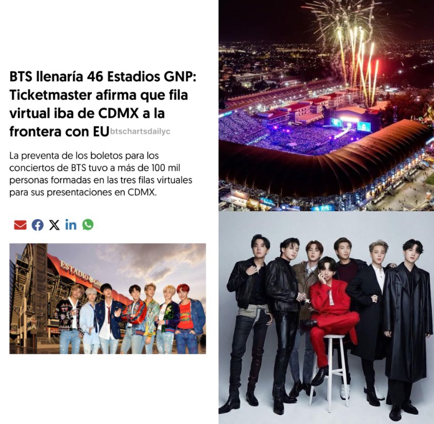 _dragoneyes's tweet photo. De acuerdo a Ticketmaster, la cantidad total de la suma de las 3 filas virtuales para los concierto de BTS en México alcanzó 2.1M de persona, un equivalente a llenar 46 veces el estadio GNP ✨️🤯 https://t.co/AzOSaJ03y3