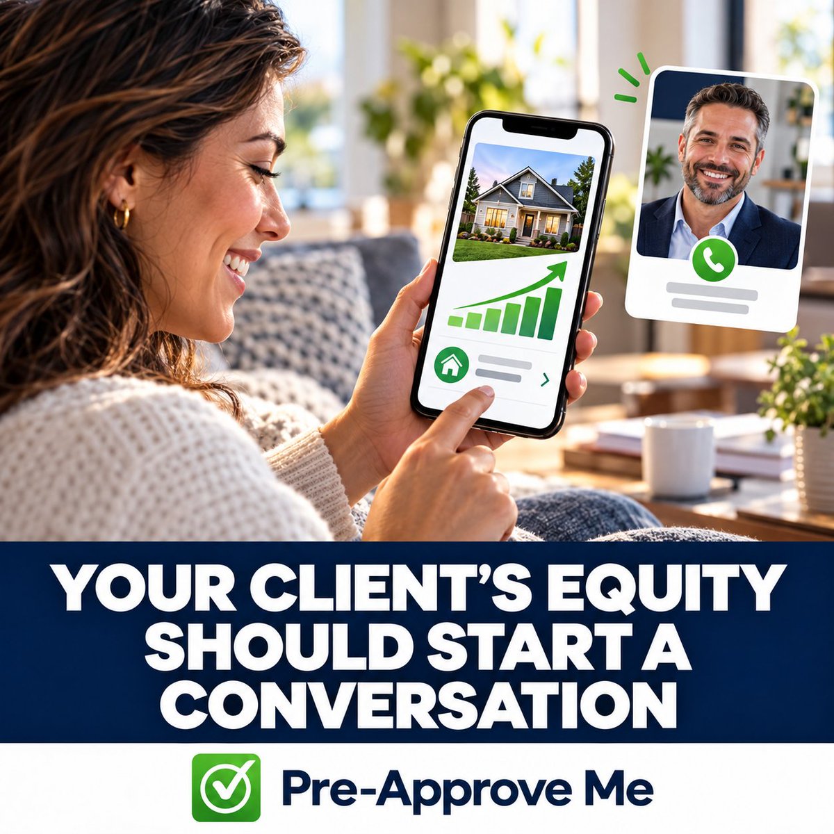 PreApproveMeApp's tweet photo. Your client's equity should start a conversation ... not sit unnoticed in a database. PAM's integrated Equity Reports give homeowners a useful reason to return and loan officers a timely reason to reconnect. Post-close value is how clients for life are built. #PreApproveMe https://t.co/KG7vgV7Hi1