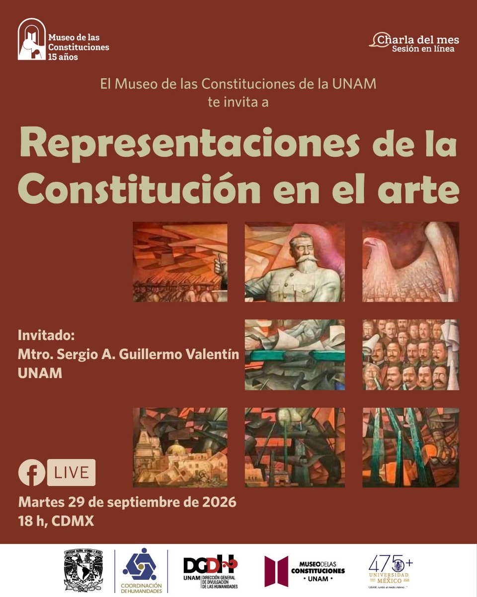 MConstituciones's tweet photo. ¿Qué nos dicen los murales y grabados sobre la Constitución de 1917? Conversaremos de arte y representaciones de la Constitución con el Mtro. Sergio A. Guillermo Valentín. #CharlaDelMes
Martes 29 de septiembre, 18h
FBlive https://t.co/egO3HjhPSA
#MuCo15 https://t.co/wstMpWHCy0