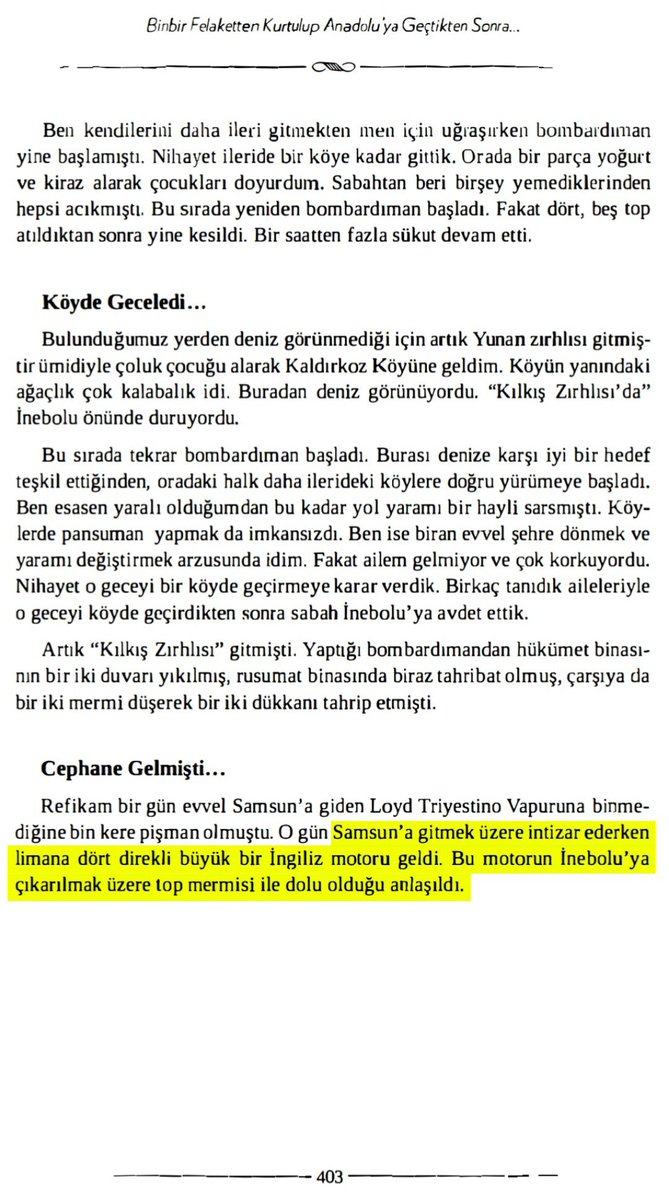 levvarchive's tweet photo. 1. "...çalarak..." Öyle mi ?

İnebolu Emniyet Müfettişliği Serkomiseri, Samsun Merkez Memuru Ali Rıza Öge'nin şehadetine göre :

Yunan'ın İnebolu'yu bombardıman edişinin ertesi günü, 10 Haziran 1921'de ; büyük bir İngiliz motoru İnebolu açıklarına gelmiş ve 9000 top mermisini TBMM Hükümetine teslim etmiştir.

📕Ali Rıza Öge, "İstihbaratçı Bir Bektaşinin Hatıraları : Zabıta Hayatımda Neler Gördüm Neler Geçirdim ?", Ankara : Polis Akademisi Yayınları, 2018, Sâhife 403-404.

2. Bağımsızlık Savaşı'nın başından itibaren İngilizler Türklerin yanında yer aldı. Bağımsızlık Savaşı aslında bir "Yunan-Türk" savaşıydı.

« İnsanın duvarlara kafasını vurası gelir. Bu arada Yunanlılar 1922 yılında, gerçekten de İstanbul'u işgal etmek için hazırlık yaptılar ama İngilizler ve müttefikleri tarafından kesin bir tavırla engellendiler. »

📕Riccardo Mandelli, "Son Sultan", 2016, Sâhife 65.