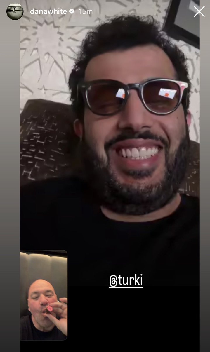 ChampRDS's tweet photo. Dana White posts a photo of himself on FaceTime with Turki Alalshikh while smoking a cigar 😭 https://t.co/Pa21LrGVsX