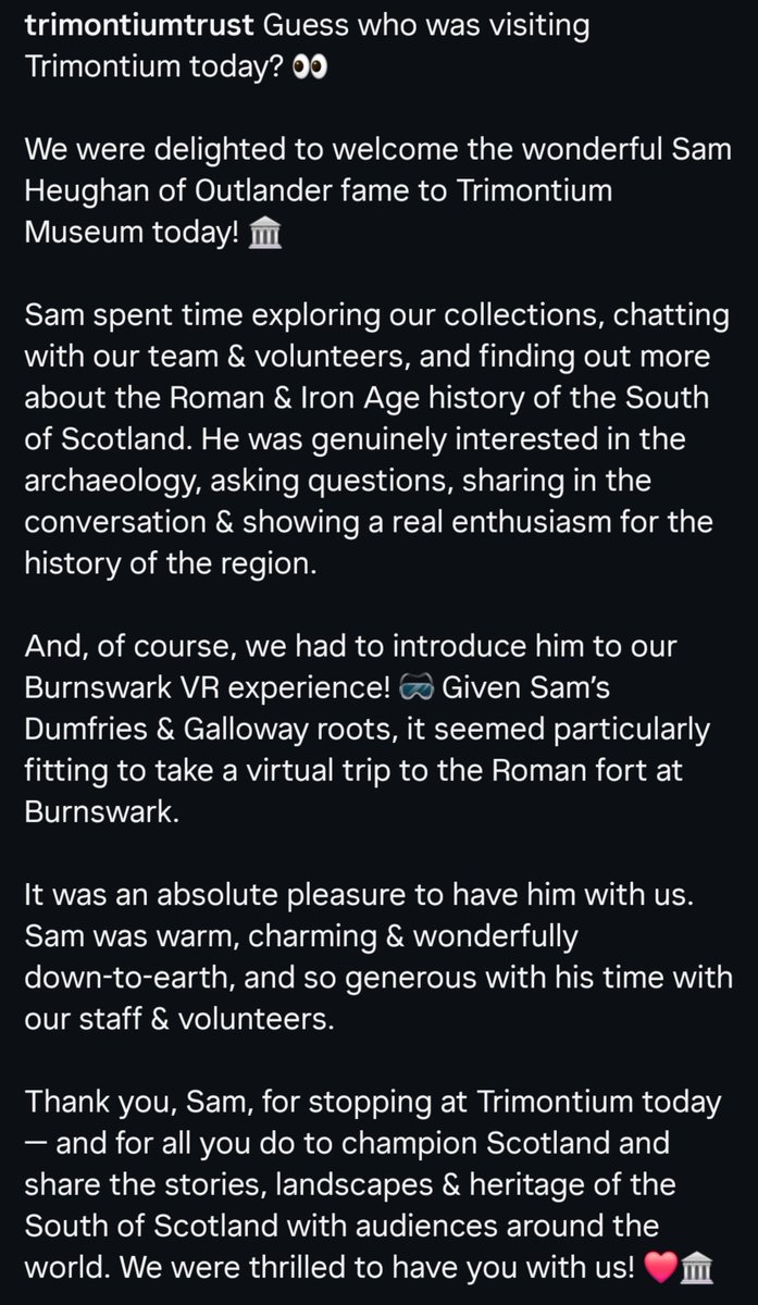 peekaboo_jen's tweet photo. A lovely post over on Instagram.

Sam visiting the Trimontium Museum just out of Melrose, Scotland. 

#samheughan https://t.co/IpDeLDUhKz