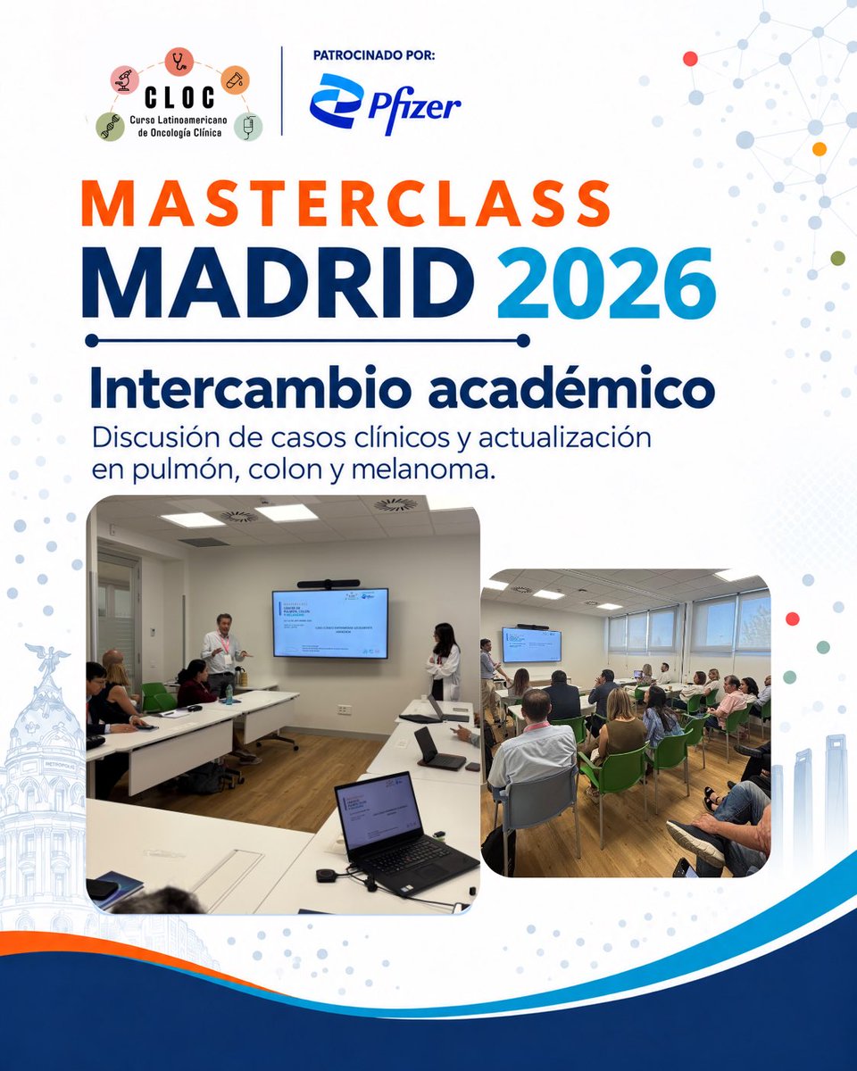cloc_oncologia's tweet photo. Finalizamos el Masterclass Madrid 2026: dos jornadas de actualización, discusión de casos clínicos e intercambio entre especialistas en cáncer de pulmón, colorrectal y melanoma.

Gracias a todos los ponentes y asistentes que hicieron parte del encuentro.

#CLOC #Oncología #MasterclassMadrid2026