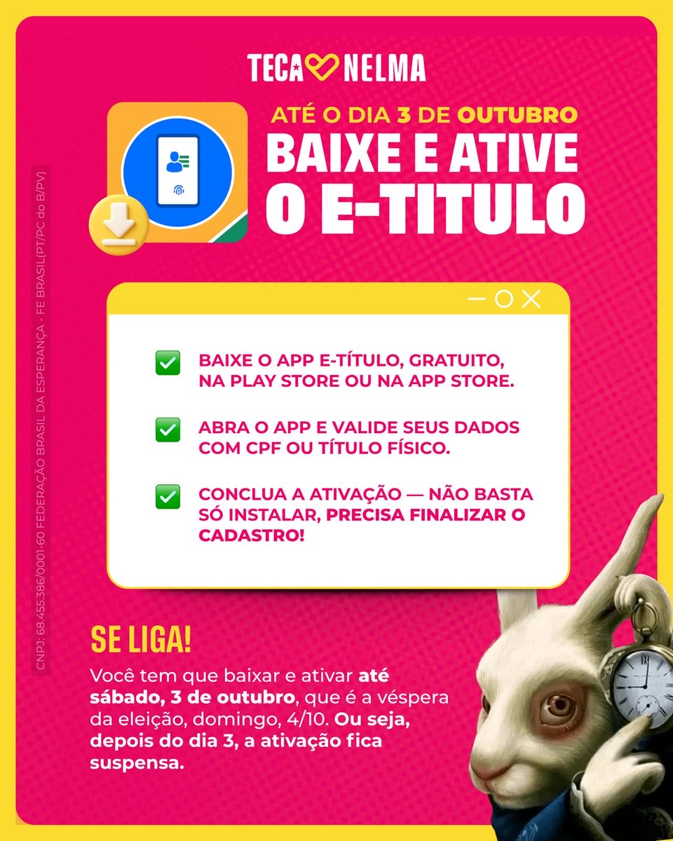 TecaNelma's tweet photo. Gente, vocês já conferiram o app do e-Título? Vamos deixar tudo organizado para chegar no dia 04 de outubro e votar no time do presidente @LulaOficial 

É 13444, ein? 💖 https://t.co/rzadlzI1Es