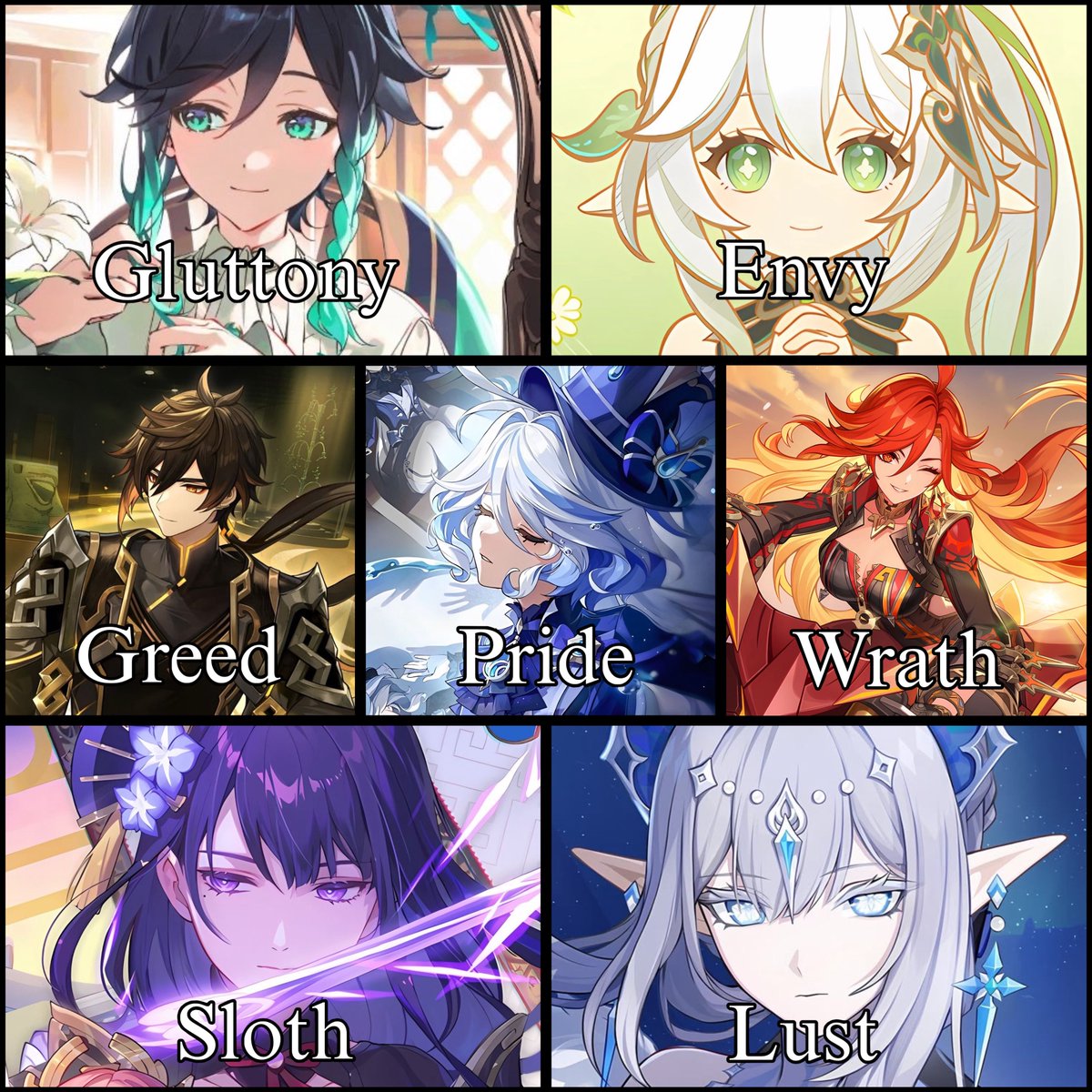 avekoitar's tweet photo. do we all agree that the archons represent the seven deadly sins?

#genshinimpact https://t.co/RzCLYQH1t0