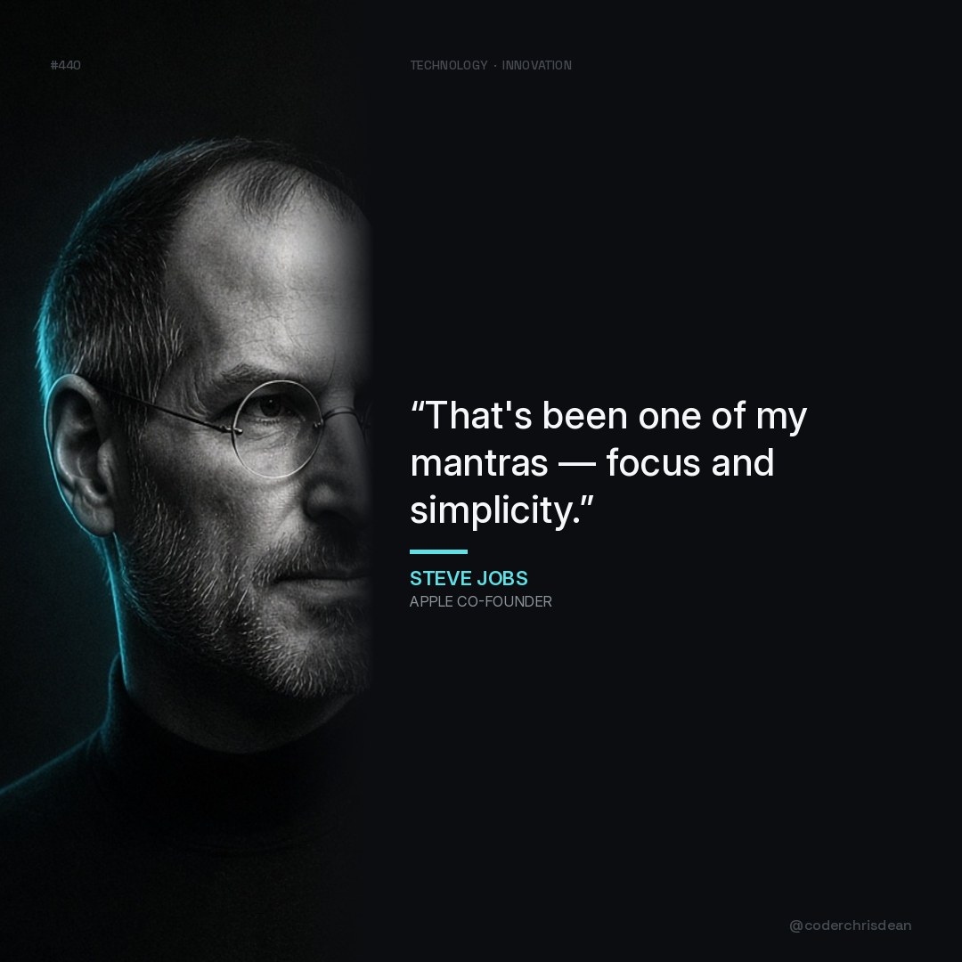 coderchrisdean's tweet photo. two words. still the whole review.

"That's been one of my mantras — focus and simplicity."
— Steve Jobs https://t.co/k7EjVeBnuD