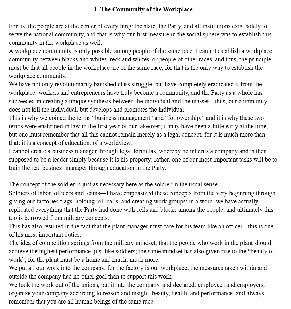 NSLitArchive's tweet photo. New upload to the Internet Archive:

"The Greatest Socialist Construction Project Of The German People", a speech given by Dr. Robert Ley of the German Labor Front to the Gau Obm��nner and Gau economic advisors of the NSDAP in 1941, is a exploration into the German socialist project within the Third Reich, including a discussion of its healthcare system, the concept of the workplace community, the construction of new homes, and the fruits of German social welfare, including vocational education, the Reich wage system, and more.

I hope this work can serve as a basis for creating more interest around German socialism and its implementation within the Third Reich; I also plan to translate Dr. Ley's other works in the future, though Alfred Rosenberg continues to be a priority.

Read it here: https://t.co/jNZtkKvhFt