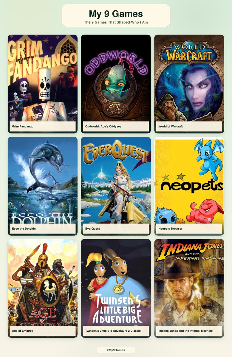 TaliesinEvitel's tweet photo. Me and the 9 games that shaped me (baby Evi ‘90s PC gamer edition) https://t.co/XAQgLuZutc